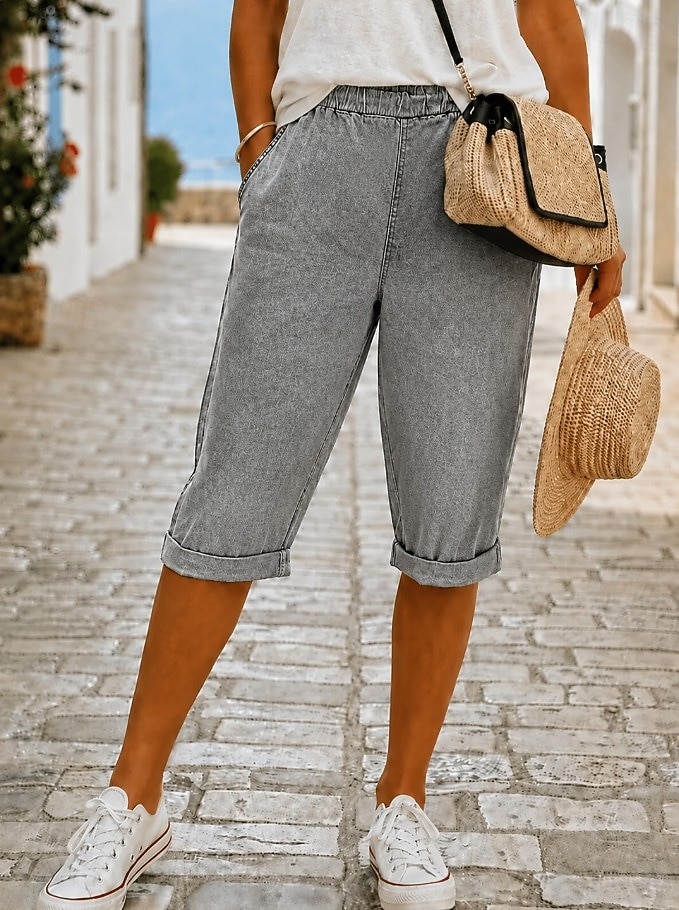 Mulheres Jeans Ganga Calças Capri Burmuda Shorts Moda Comprimento da panturrilha Cintura Alta Tecido Clássico Conforto Com Stretch Casual Diário Férias Preto Cinzento Verão Primavera de 2026 por $28.99 –P2