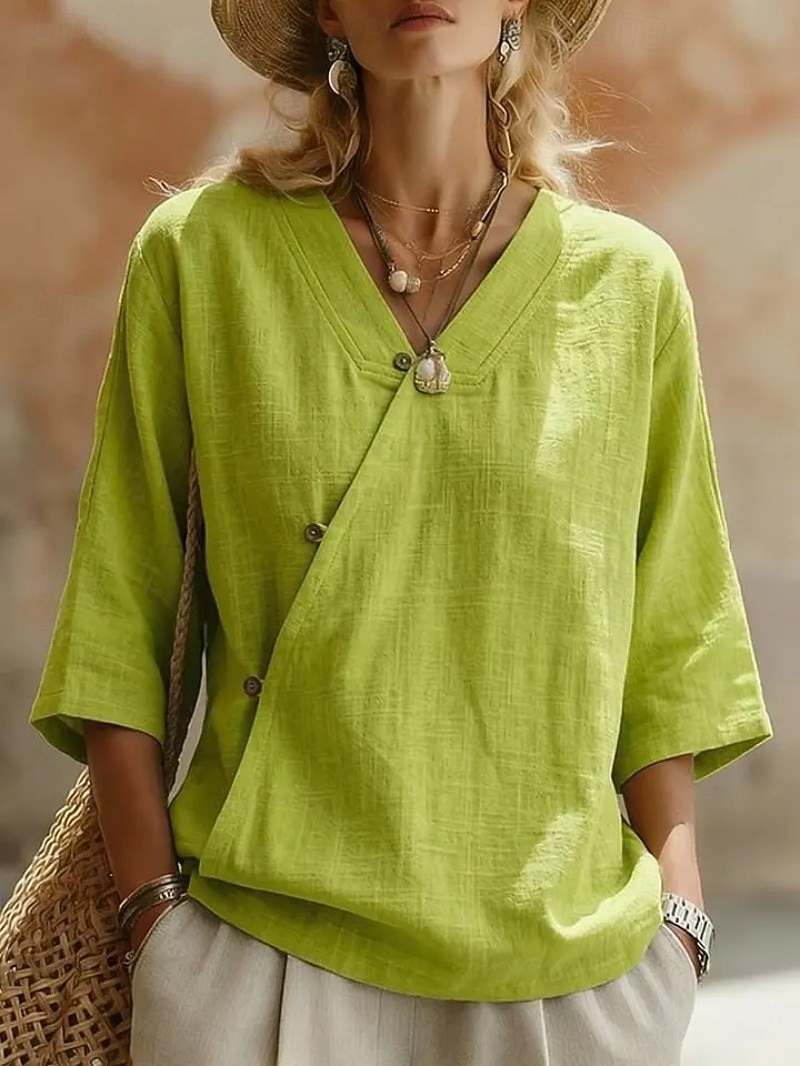 Per donna Camicia Blusa Patchwork Tinta unica Elegante Casual Mezza Manica Scollo a V Top Regolari Casuale Quotidiano Blu Blu chiaro Rouge Bianco Verde chiaro Estate Primavera del 2026 a $24.99 –P5