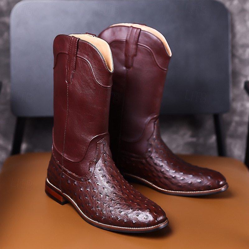 Men's Ostrich Texture Cowboy Boots – Premium Western Leather Boots for Music Festivals, Country Concerts, Outdoor Parties & Bar Nights 2026 - $69.99 –P7