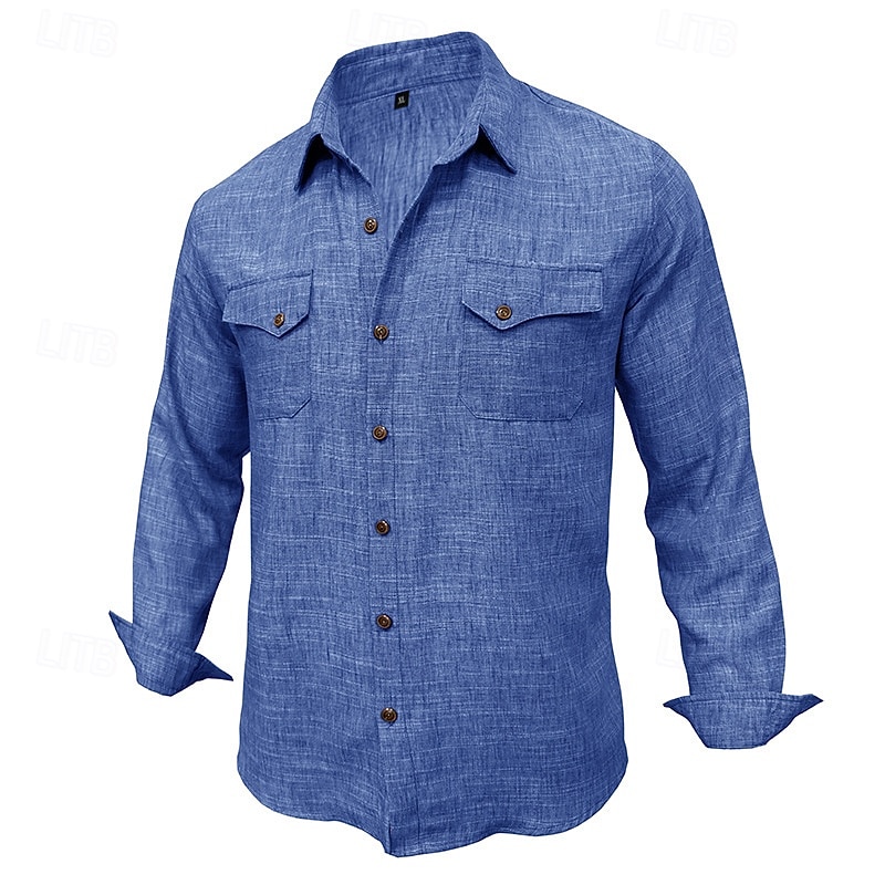Hommes Chemise Chemise en lin Chemise d'été Tenue de plage Chemise Boutonnée Uni Occasionnel Quotidien Bleu Rose Claire bleu marine Bleu de minuit manche longue Col Printemps & Été Été Vêtement Tenue de 2026 ? $28.99 –P12