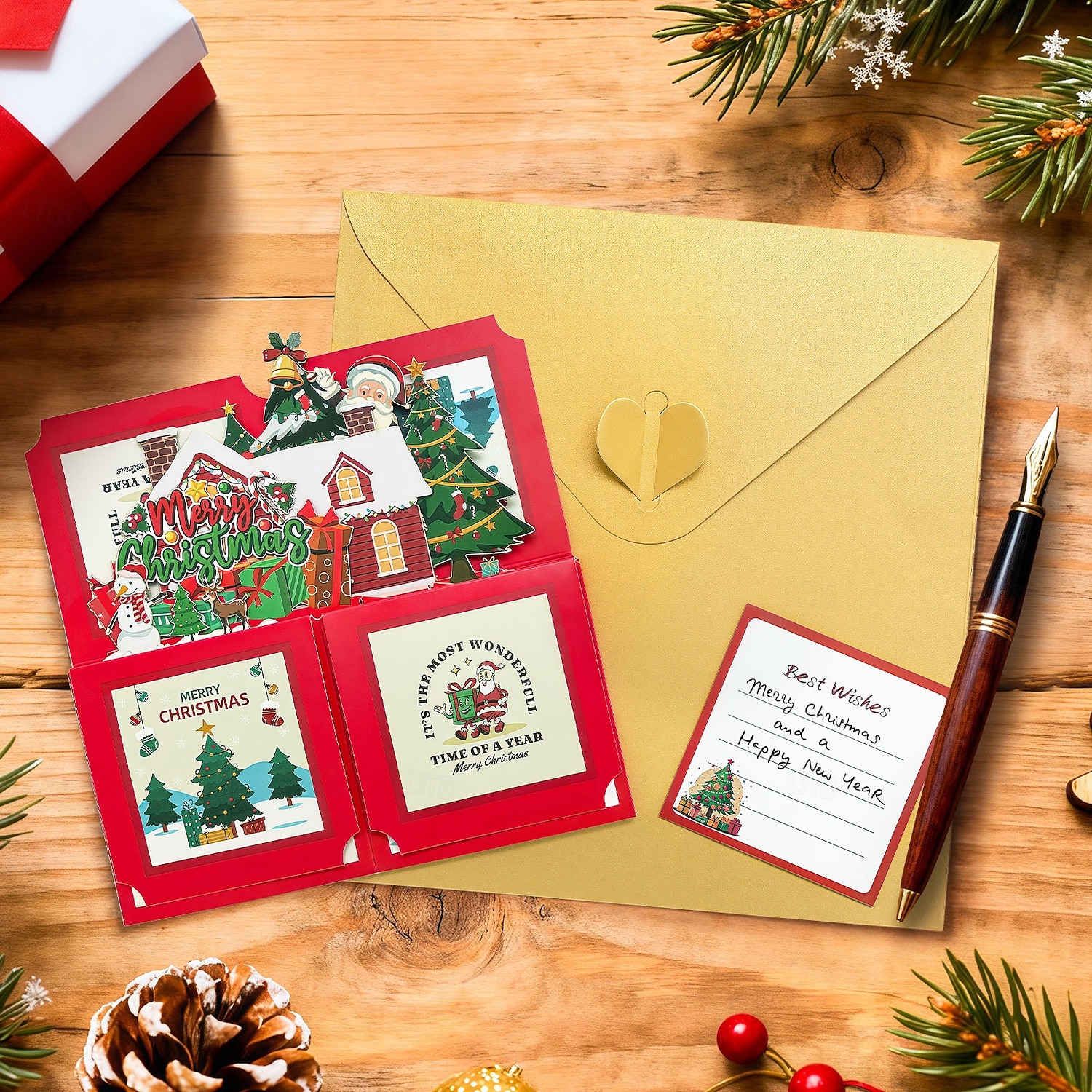 3D-Pop-up-Weihnachtskarte in einer Schachtel, Weihnachtsmann &Weihnachtskarte mit Schneemanndorf, einzigartiges handgefertigtes Geschenk für Kinder, Freunde und Familie, festliche Tischdekoration mit 2026 - $9.99 –P6