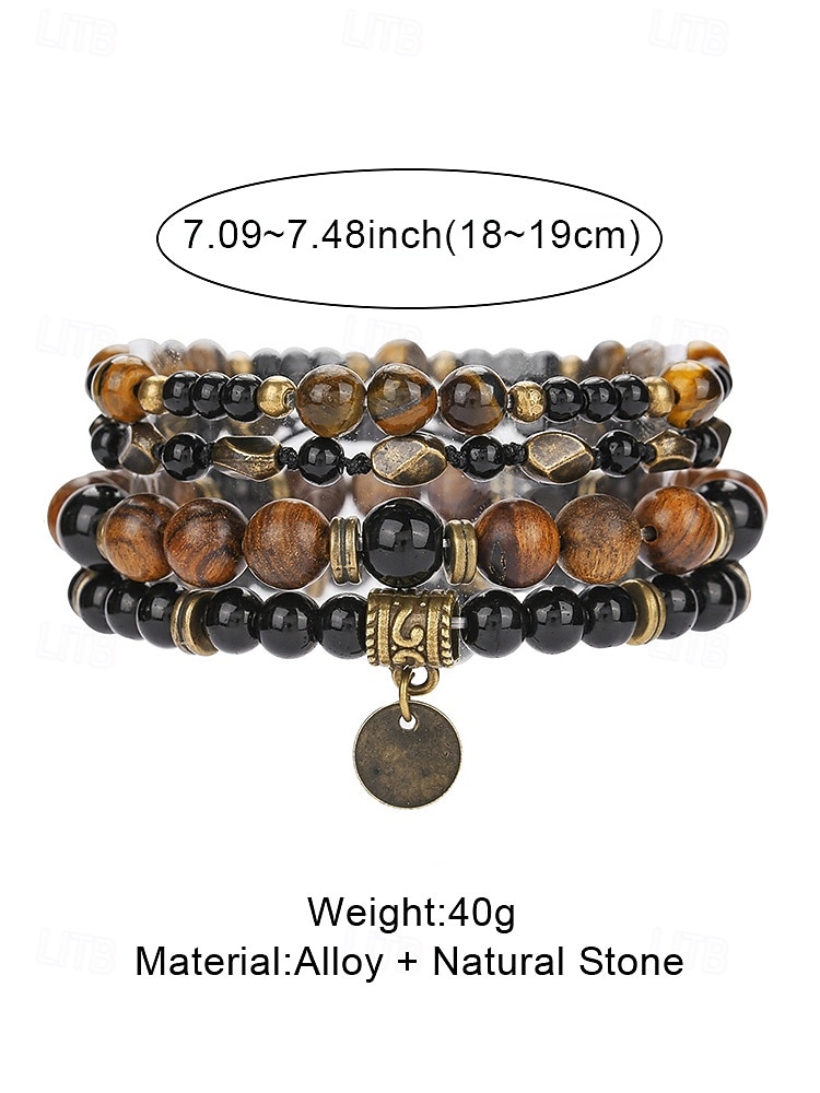 Herenarmbandset met drie lagen tijgeroogsteen, natuurlijke tijgeroogsteen &Legeringskralen, gelaagde vintage herensieraden voor zomervakanties, muziekfestivals en casual dagelijks gebruik. 2026 - $9.99 –P6