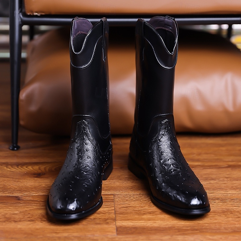 Men's Ostrich Texture Cowboy Boots – Premium Western Leather Boots for Music Festivals, Country Concerts, Outdoor Parties & Bar Nights 2026 - $69.99 –P6