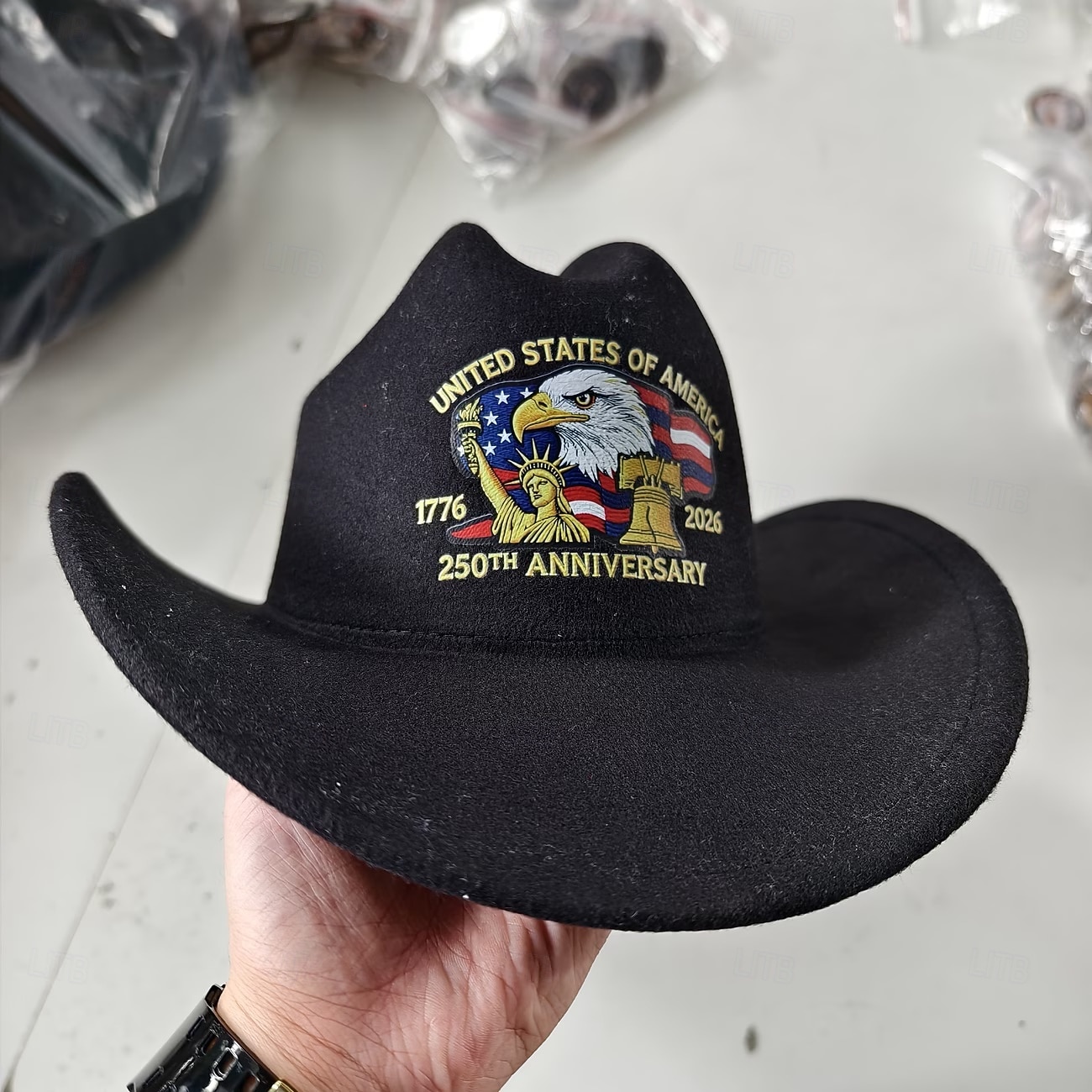 Sombrero vaquero con águila y bandera estadounidense del 250 aniversario, sombrero western patriótico bordado para hombres y mujeres, regalo de celebración del 250 aniversario, sombrero vaquero del 2026 - $20.99 –P4