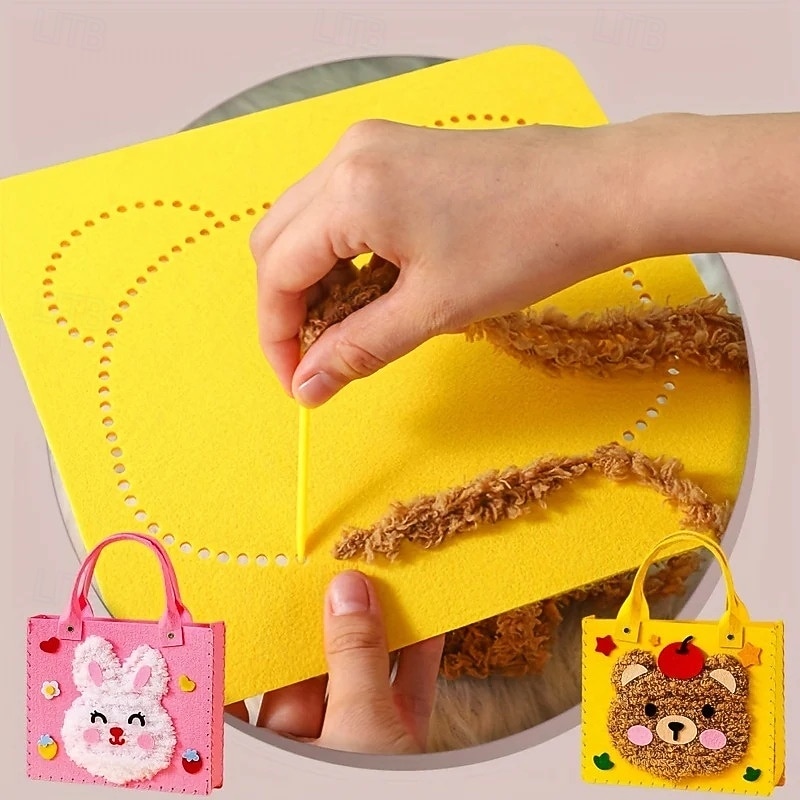 Bolso de mano creativo para pintar con hilo para niños, paquete de 3/6 bolsos de fieltro con animales surtidos al azar, bolso de mano de costura hecho a mano, arte educativo &Actividad manual, lindos 2026 - $29.99 –P8