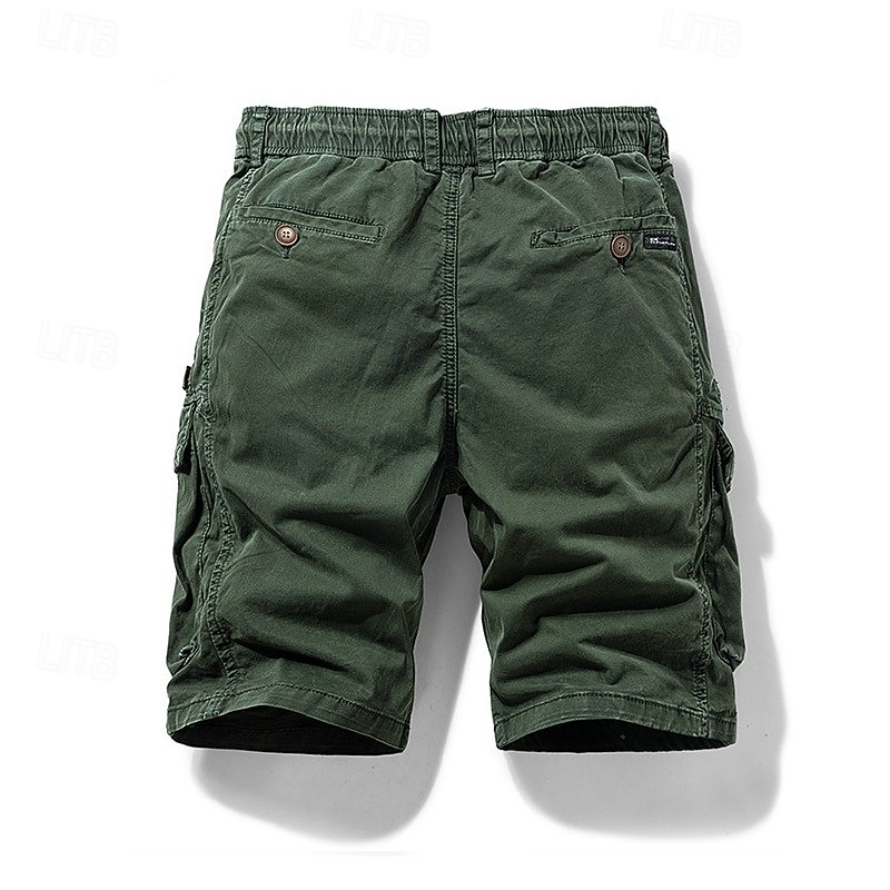 Men's Cargo Shorts Shorts Summer Shorts Drawstring Elastic Waist Multi Pocket Solid Color Plain Comfort Wearable Short Casual Daily Outdoor Fashion Casual Khaki Black Inelastic 2026 - $37.99 –P5