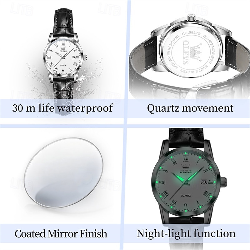 OLEVS Men's Watch Luxury Business Analog Quartz Waterproof Brown Leather Strap Roman Numeral Dial with Date Calendar Classic Casual Fashion Dress Wristwatch Male Timepiece Gift for Him 2026 - $24.99 –P3