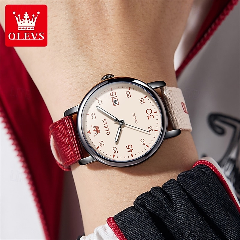 Olevs dameshorloge in roze, schattig analoog quartz polshorloge met datumweergave, casual modieus meisjeshorloge met ademende nylon band, waterdicht tot 30 meter, verjaardagscadeau voor tienermeisjes 2026 - $35.99 –P16