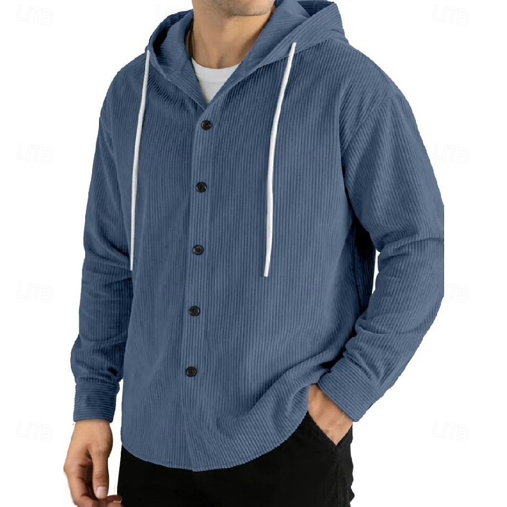 Bărbați Cămașă Cămașă casual Cămasă Corduroy Camașă cu nasturi Alb Negru Verde Deschis Roșu-aprins Bleumarin Manșon Lung Simplu Capișon Casual Zilnic Cordon Îmbrăcăminte Elegant Modă Casual 2026 - $32.99 –P6