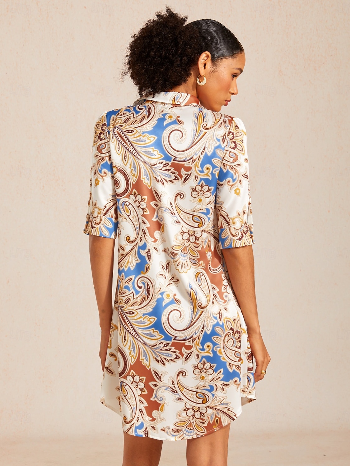 Rochie cămașă din satin mătăsos cu imprimeu floral regal paisley 2026 - $91.99 –P3