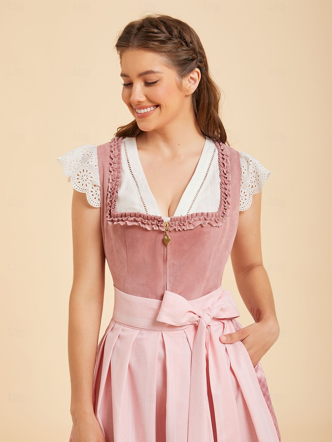 Oktoberfest Dirndl Dress Midi Length with Pockets Balconette Neckline Maid Bavarian German Alpine Wiesn Women's Carnival Beer Festival Traditional Style Cloth (65CM) Without Blouse 2026 - $100.99 –P1