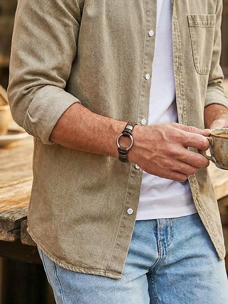 Herrearmbånd i ekte skinn i svart brunt, vintage minimalistisk legeringsringarmbånd for menn, uformelt retro armbåndssmykke til daglig bruk, reise og gave 2026 - $7.99 –P2