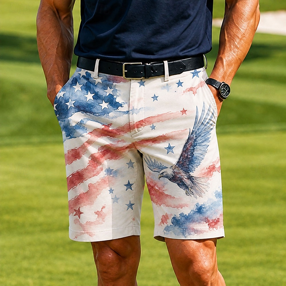 4 juli 2026 250e Voor heren Ster Amerikaanse Amerikaanse vlag Adelaar korte broek Casual korte broek Golfshorts Medium Taille Zakelijk informeel Werk Golf Festival Platte shorts met 4 zakken Ontwerper 2026 - $25.99 –P1