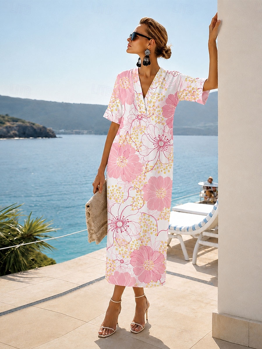 Per donna Abito maxi Abito Camicia Vestito Estivo Abito Vintage Abito Formale Elegante Vacanza Vintage Manica al gomito Casa Lavoro Spiaggia Vestibilità comoda Floreale Grafico Astratto Manica Corta del 2026 a $36.99 –P1