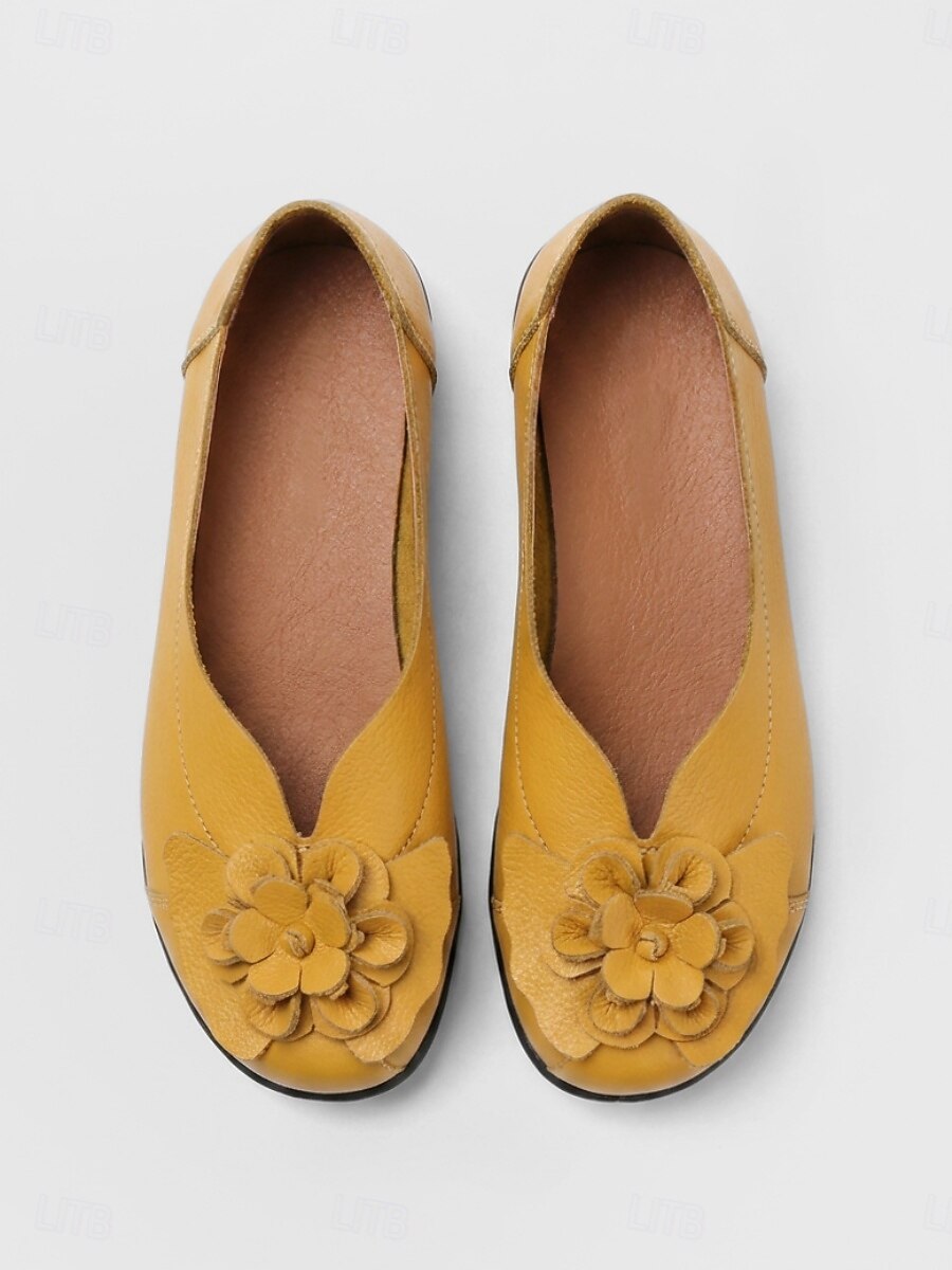 Women's Yellow Floral Ballet Flats – Soft Slip-On Comfort Shoes with 3D Flower Detail and Flexible Non-Slip Sole  for Walking, Travel, Shopping and Everyday Wear 2026 - $26.99 –P4