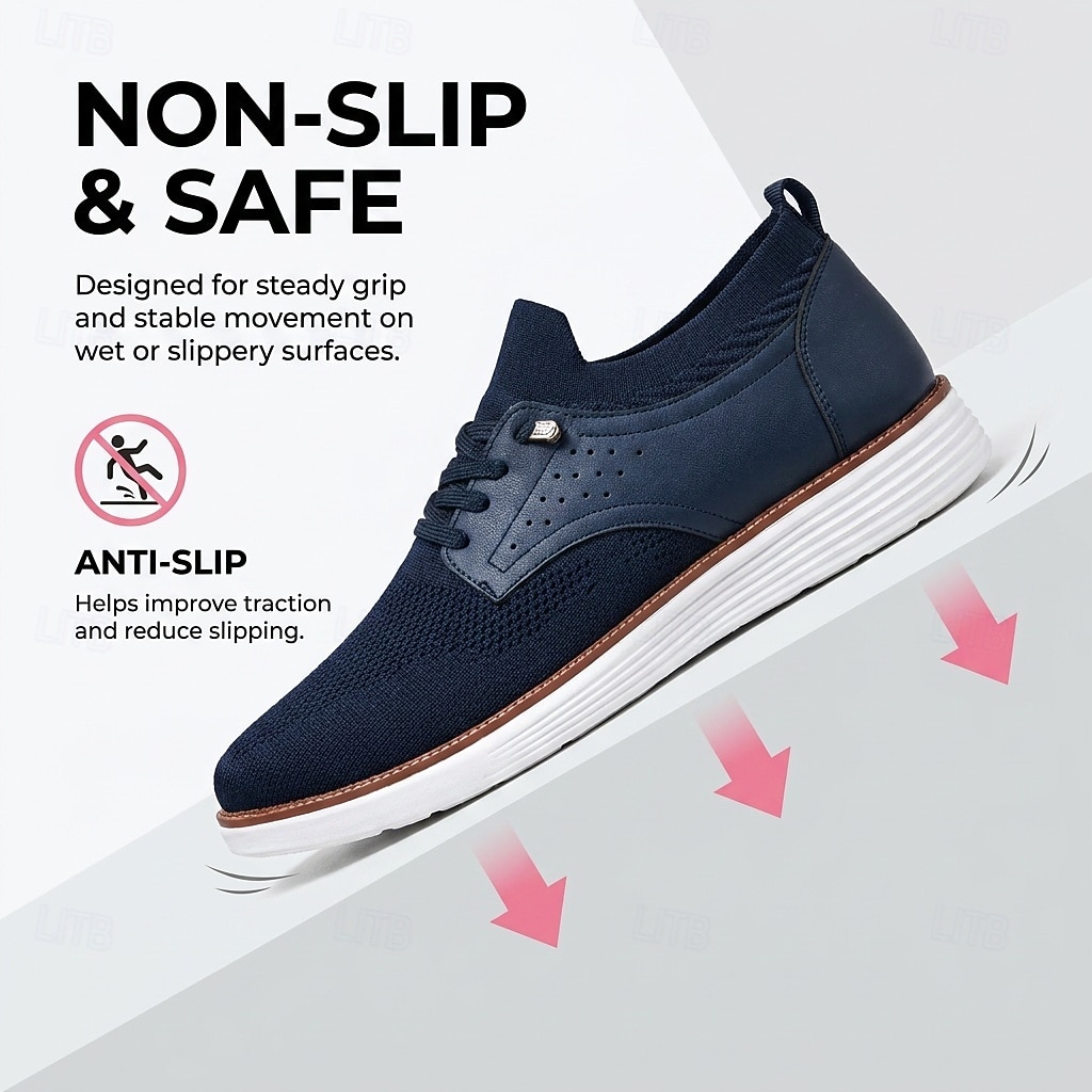 Scarpe da ginnastica Oxford da uomo blu navy in maglia, scarpe casual stringate eleganti da passeggio, scarpe comode e leggere per ufficio, viaggi e uso quotidiano del 2026 a $26.99 –P2