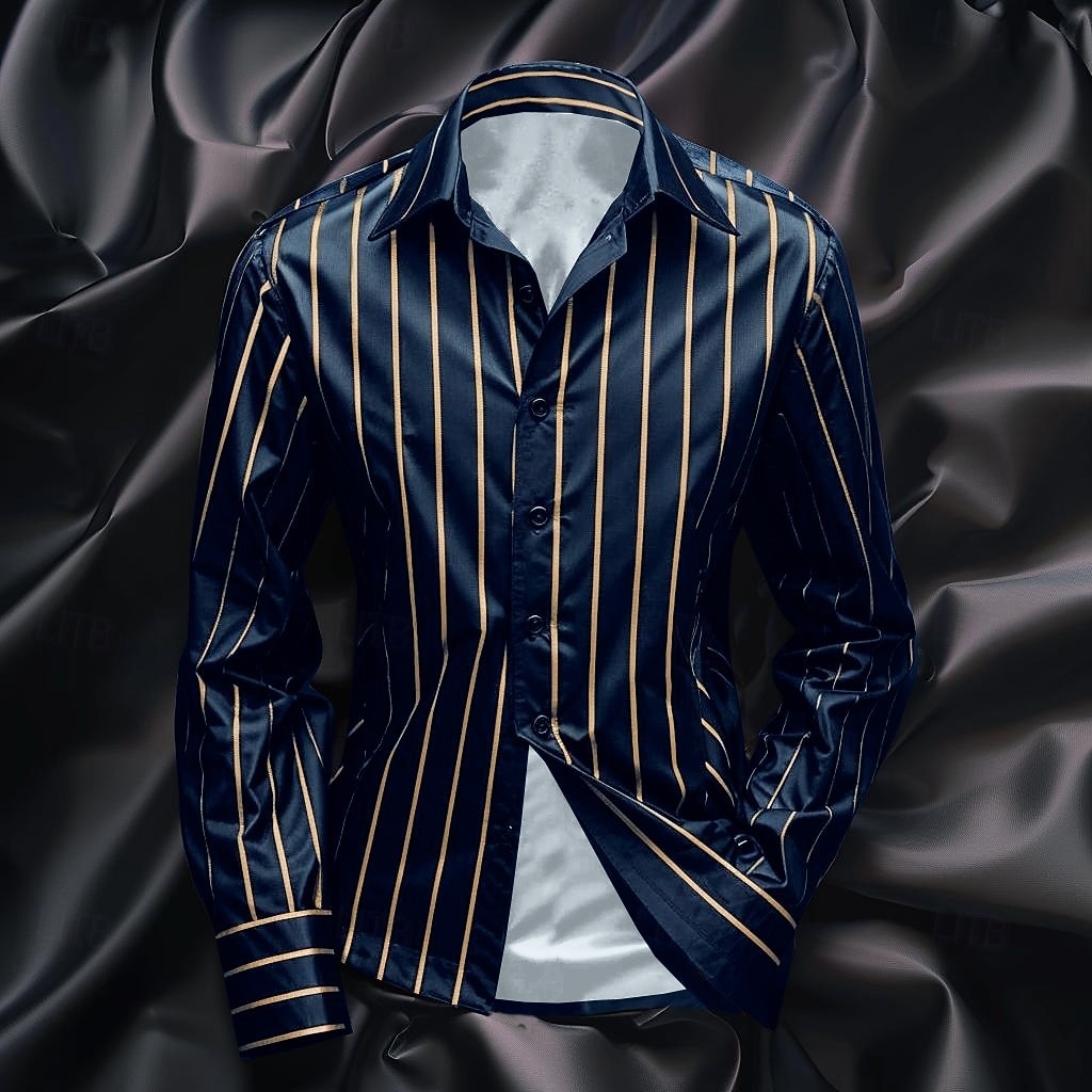 Hombre Camisa Camisa de raso Camisa para Vestido Abotonar la camisa camisa de baile Tiras verticales Boda Formal Negro Azul Verde Trébol Manga Larga Cuello Vuelto Todas las Temporadas Ropa 2026 - $33.99 –P5