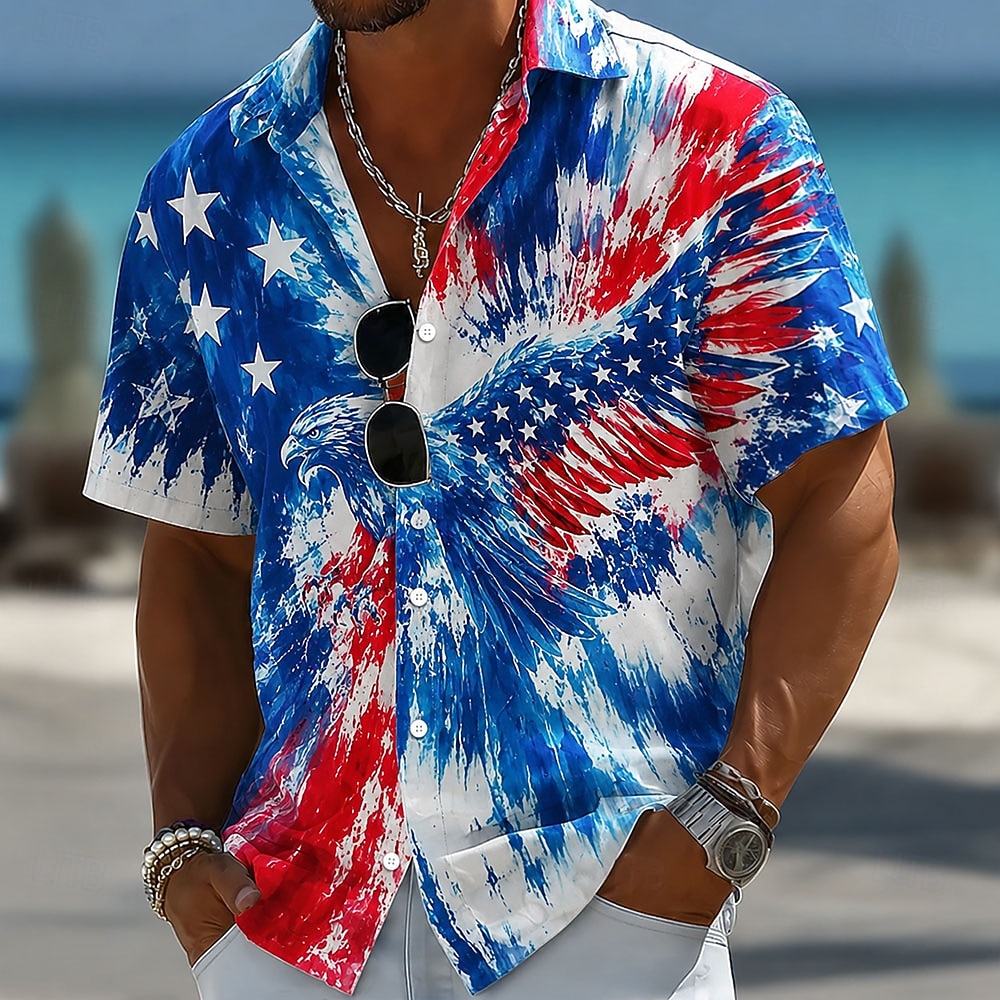 2026 250° Camicia per Uomo a Maniche Corte con Stampa Tie Dye Bandiera Americana Aquila Camicia Button Up Patriotica Outdoor Festival Estate Primavera Collo Stampa 3D Blu Blu 2 Blu del 2026 a $25.99 –P2