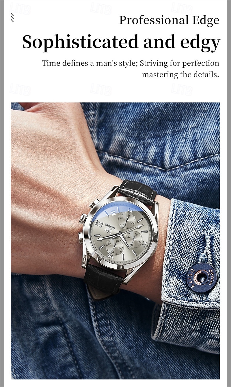 OLEVS Men's Luxury Watch Black Leather Strap Chronograph Waterproof Luminous Analog Quartz Wristwatch with Date Business Fashion Dress Watches for Men Gifts 2026 - $42.99 –P20