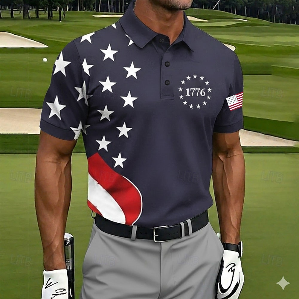 4 luglio 2026 250° Per uomo Bandiera Americana Golf Polo Sportivi Manica Corta Magliette polo Camicie con Colletto Casual Athleisure Abito da festa Bottoni Estate Primavera Blu Bianco Rosso del 2026 a $21.99 –P2