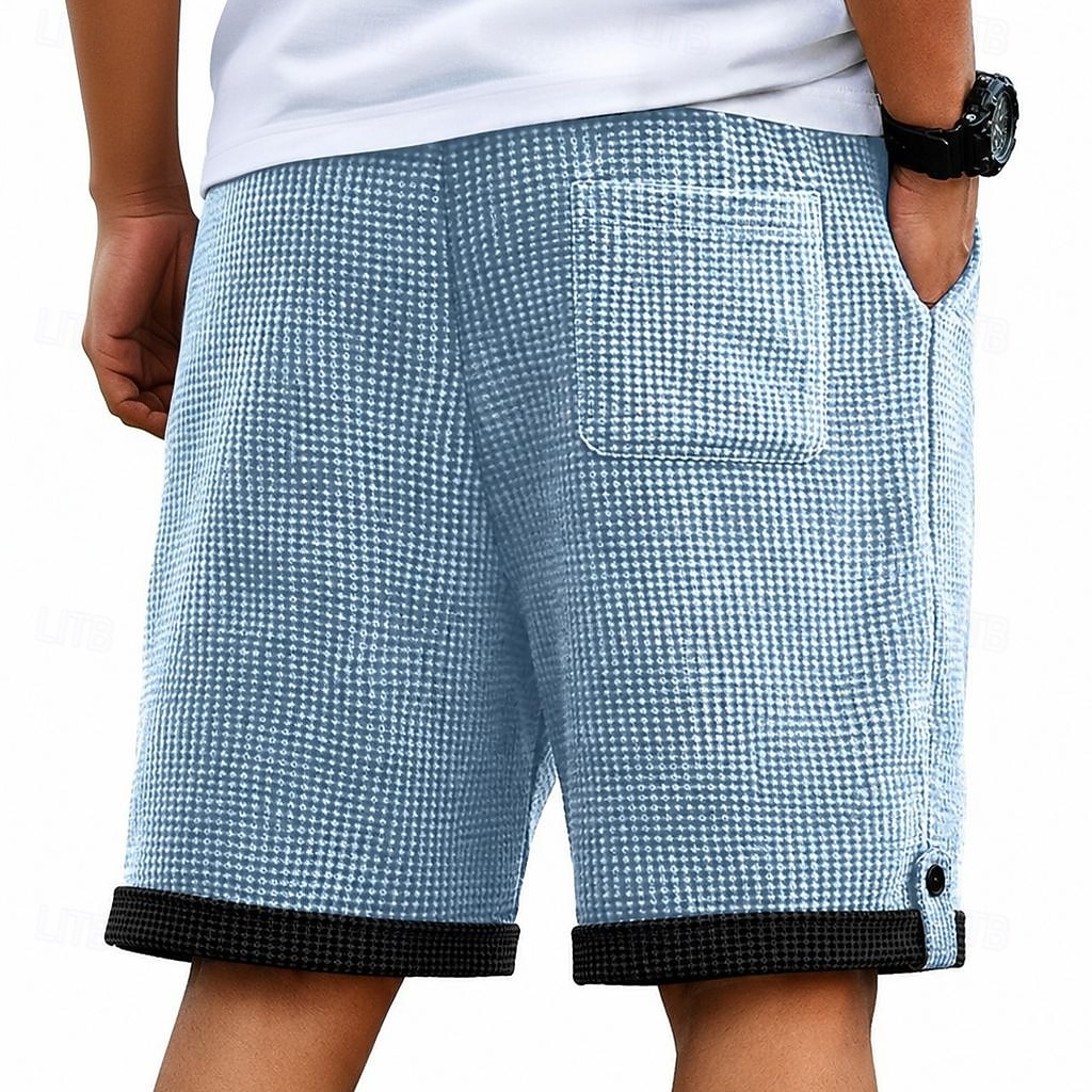 Herren Waffel-Shorts Shorts Sommershorts Strandshorts Freizeitshorts Kordelzug Patchwork Elastischer Bund Einfarbig Komfort Kurz Lässig Täglich Outdoor Urlaub Mode Himmelblau Grau Mikroelastisch 2026 - $18.99 –P5