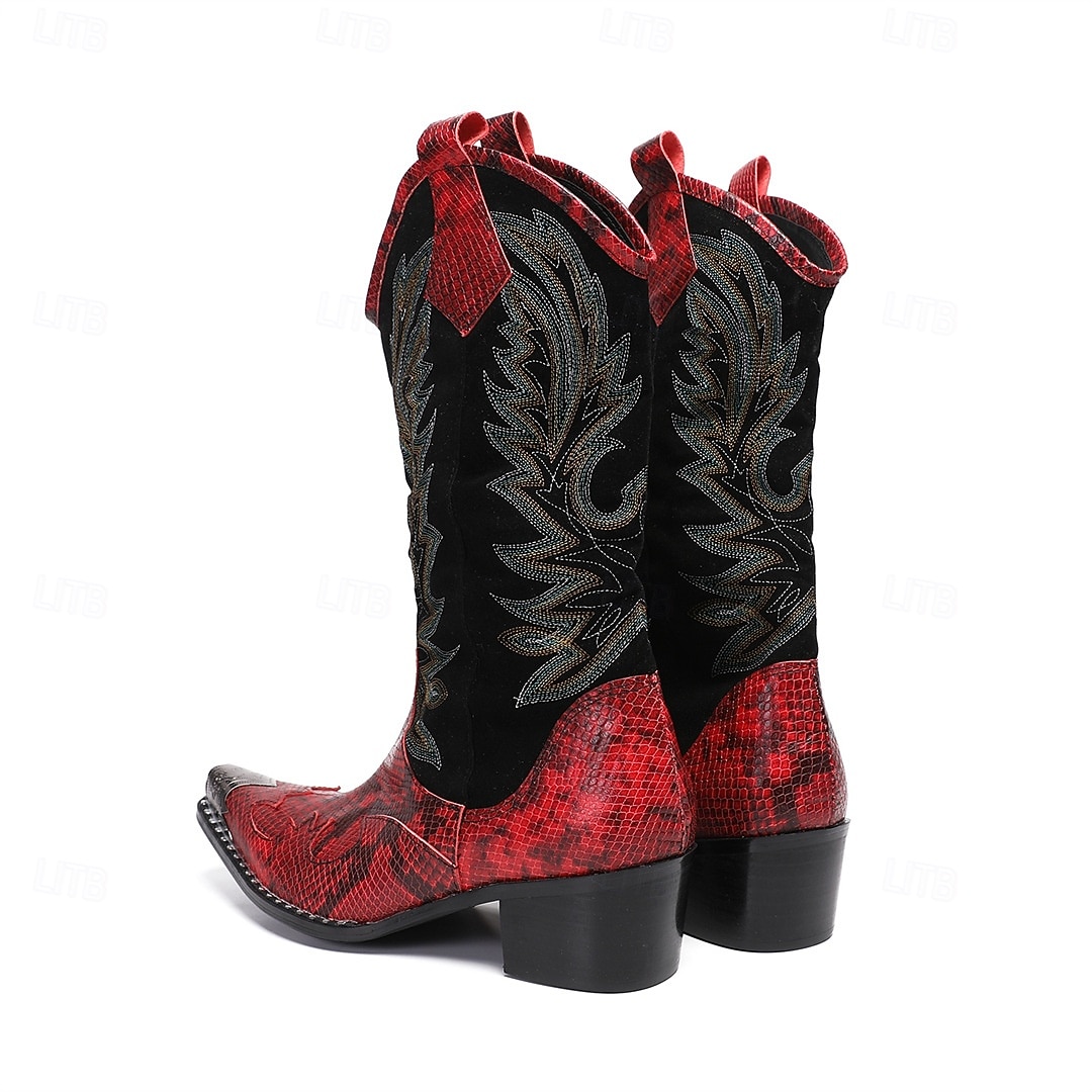 męskie czerwone haftowane kowbojskie buty – zabytkowe, westernowe buty do jazdy konnej, designerskie obuwie na rodeo, koncerty country, festiwale muzyczne i występy sceniczne 2026 - $159.99 –P5