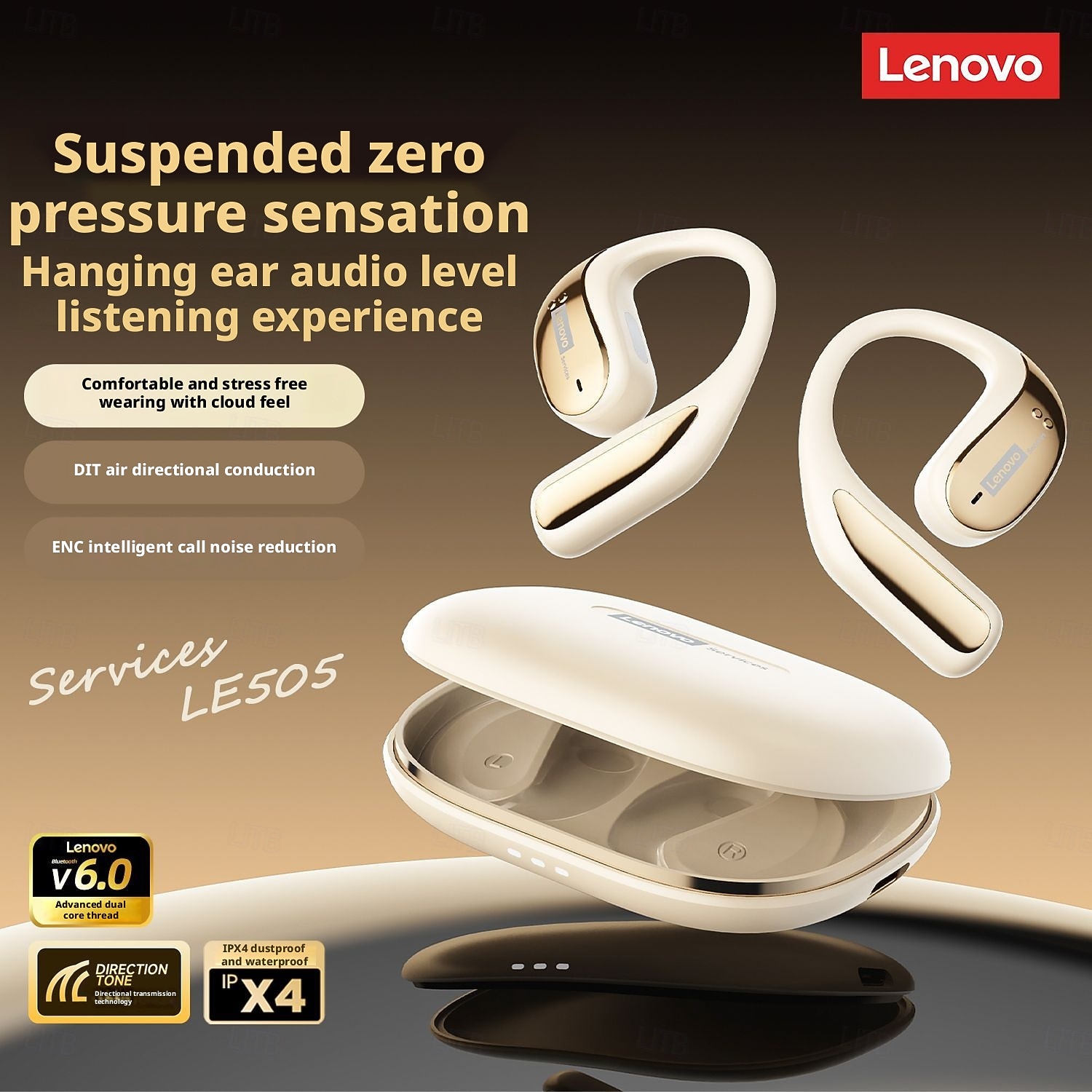 Lenovo LE505 Open Ear Wireless Headphones, Bluetooth 6.0 Air Conduction Earbuds, 360 ACS Panoramic Sound & Dolby Atmos, ENC Noise Canceling Mic, Waterproof Sport Earphones for Android iOS 2026 - $38.99 –P8