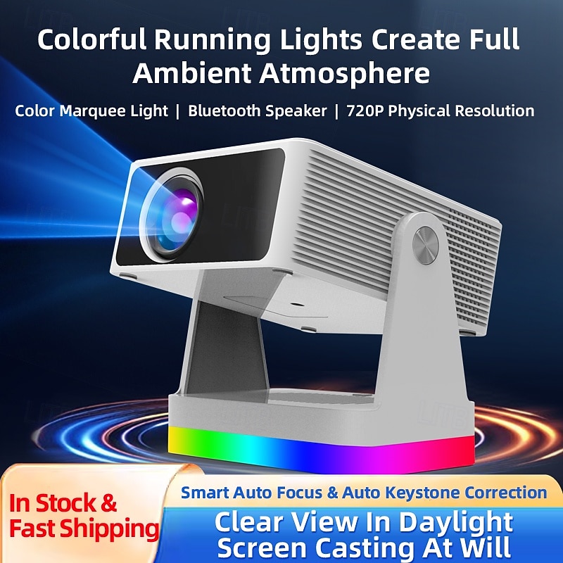 Smart Projector with Auto Focus & Auto Keystone, 720P Native Portable Movie Projector with RGB Ambient Light, Bluetooth Speaker, WiFi Screen Casting, 180° Rotatable Home Theater Projector 2026 - $127.99 –P2