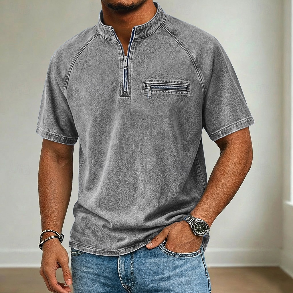 Homme T-shirt Chemise jean Manche Courte Col montant Col mandarin Automne & Hiver Été Printemps Uni ancien Streetwear Occasionnel Lavé Manche raglan Occasionnel Maison Rue Gris Bleu Ciel Pourpre de 2026 ? $32.99 –P9