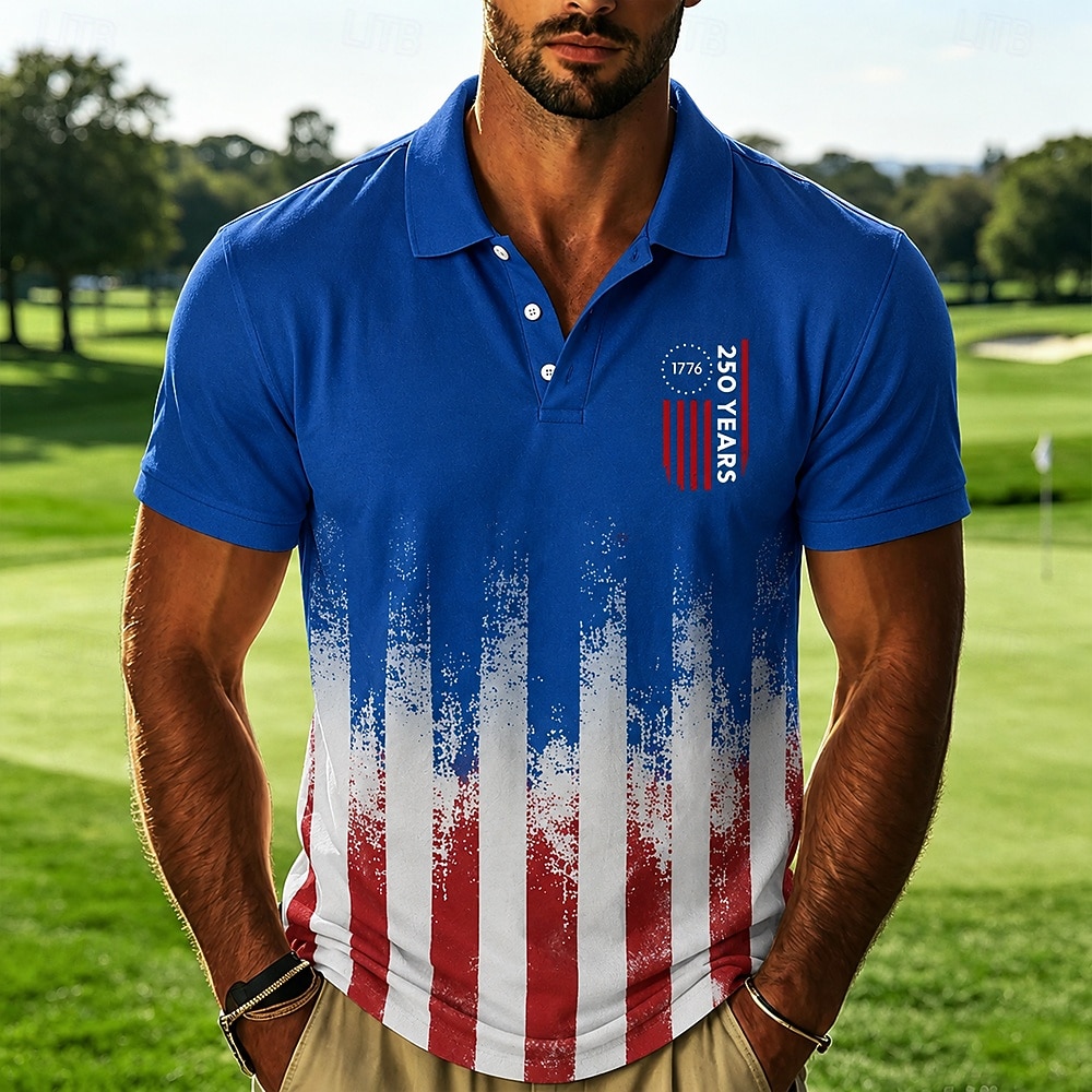Men's American US Flag Polo Shirts Short Sleeve Polo Shirts Collared Shirts Casual Athleisure Festival Wear 3D Print Buttons Breathable Mesh Spring & Summer Blue 1 Blue 3# Blue 2# 2026 - $22.99 –P3