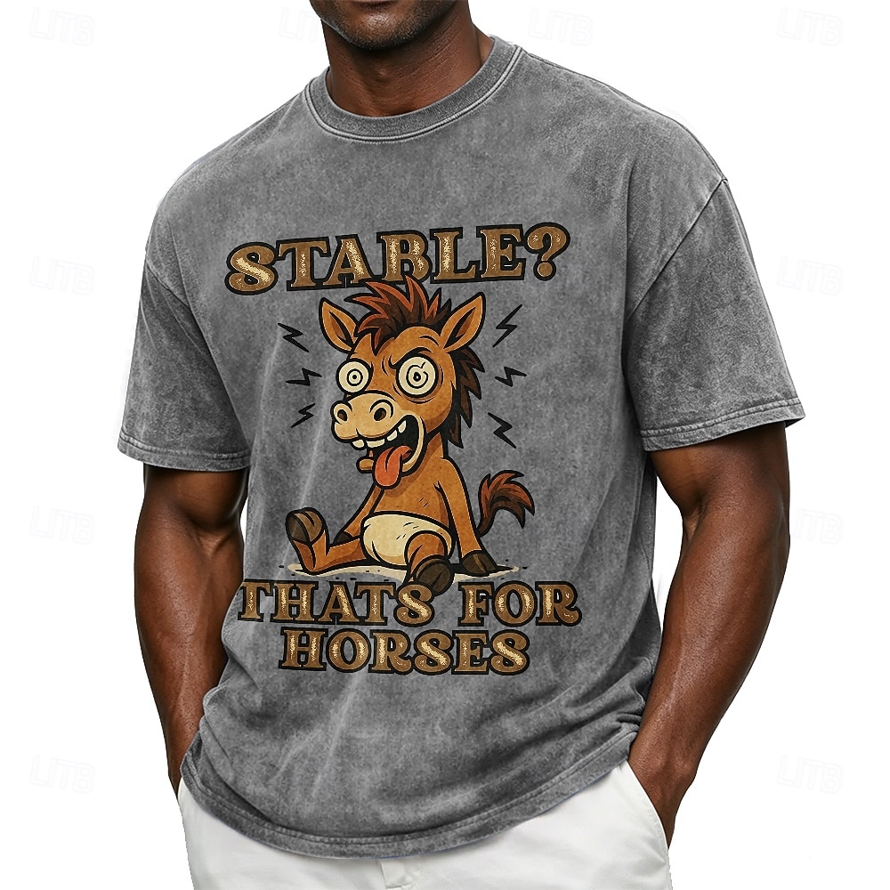 Men's Stable That's For Horses Funny 100 Cotton Acid Wash Heavyweight T-shirt Short Sleeve T shirt DTG Crew Neck Shirt Fashion Daily Holiday Spring Summer Clothing Apparel 2026 - $27.99 –P3