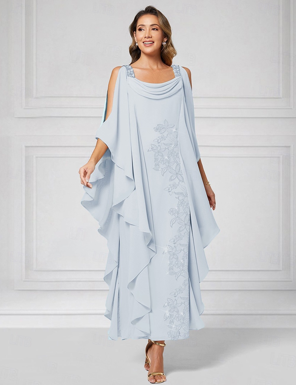 Tubinho Até o Tornozelo Vestido de festa Vestido Coquetel Vestido de convidada de casamento Vestido Para Mãe dos Noivos Meia Manga Decote Canoa Elegante Luxuoso Brilho & Glitter Convidado do casamento de 2026 por $183.99 –P7