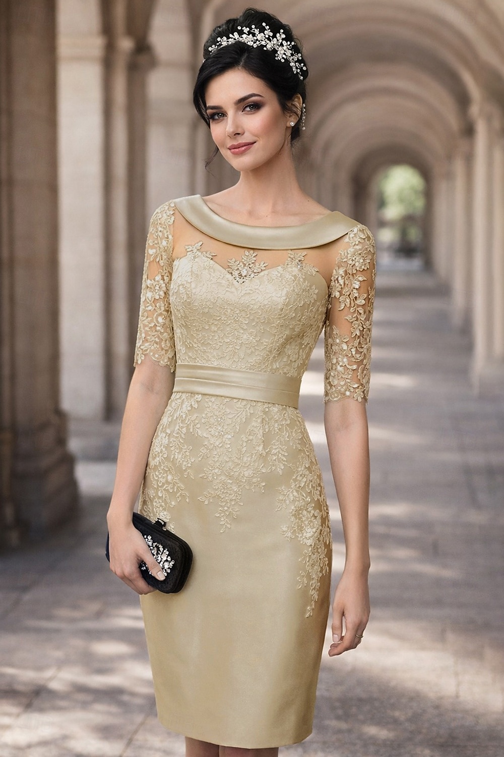 Ołówkowa Kolumnowa Do kolan Sukienka na imprezę Sukienka koktajlowa Sukienka dla gościa weselnego Sukienka dla matki panny młodej Krótki rękaw Zaokrąglony Elegancja Zabytkowe Gość weselny Satyna 2026 - $126.99 –P7