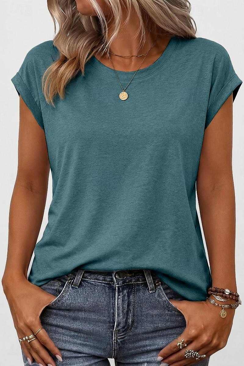 Per donna Maglietta Semplice Elegante Manica Corta Manica a pipistrello Girocollo Top lunghi Casuale Quotidiano Uscire Blu Verde acqua Nero Bianco Rosa Estate Primavera del 2026 a $17.49 –P6