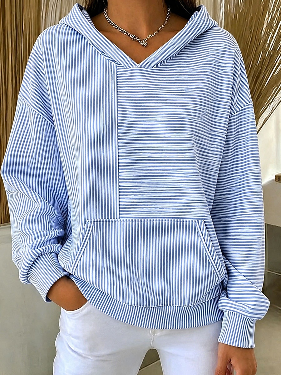 Per donna Felpa con cappuccio Stampato Tasca Frontale Grafico A righe Casual Manica Lunga Con Cappuccio Top Regolari Casuale Streetwear Abbigliamento Quotidiano Blu Primavera Autunno del 2026 a $32.99 –P1