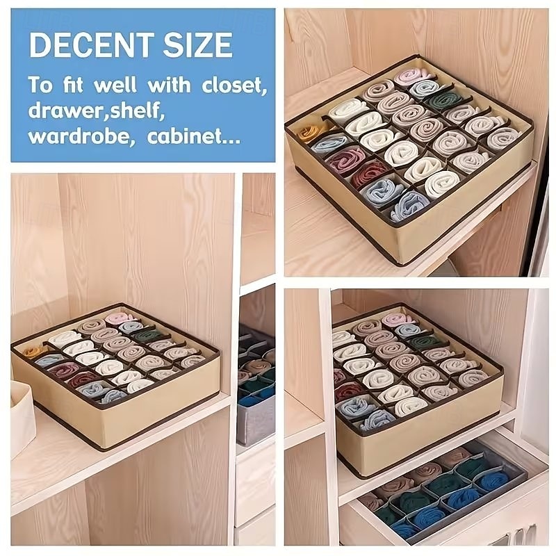 Paquete de 2 organizadores de cajones plegables de 24 compartimentos con ganchos: caja portátil para guardar calcetines y ropa interior, ideal para cables y mandos a distancia. Solución de 2026 - $14.49 –P8