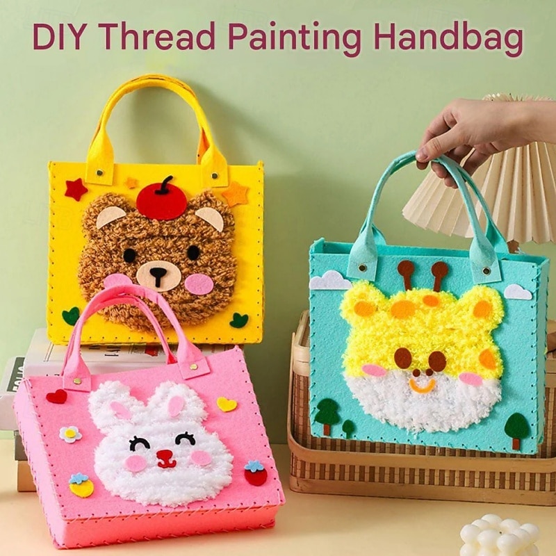 Bolso de mano creativo para pintar con hilo para niños, paquete de 3/6 bolsos de fieltro con animales surtidos al azar, bolso de mano de costura hecho a mano, arte educativo &Actividad manual, lindos 2026 - $29.99 –P5