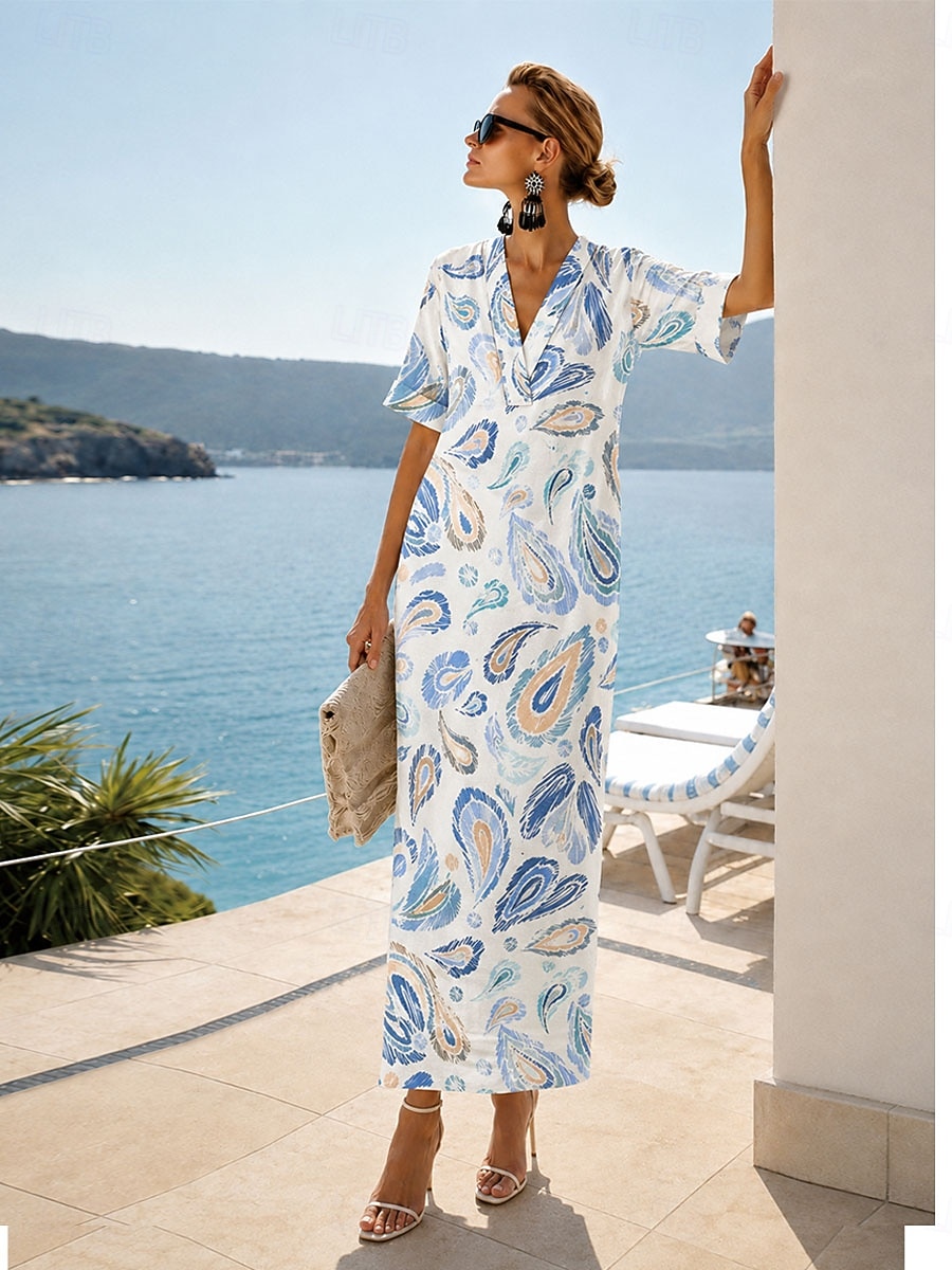 Per donna Abito maxi Abito Camicia Vestito Estivo Abito Vintage Abito Formale Elegante Vacanza Vintage Manica al gomito Casa Lavoro Spiaggia Vestibilità comoda Floreale Grafico Astratto Manica Corta del 2026 a $36.99 –P4