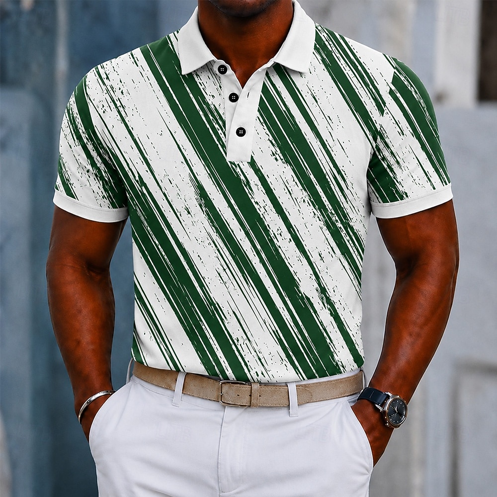 Per uomo Geometrico Linea Polo Manica Corta Magliette polo Camicie con Colletto Casual Athleisure Stampa 3D Bottoni Tessuto retato traspirante Estate Primavera Blu Blu marino Verde del 2026 a $22.99 –P2