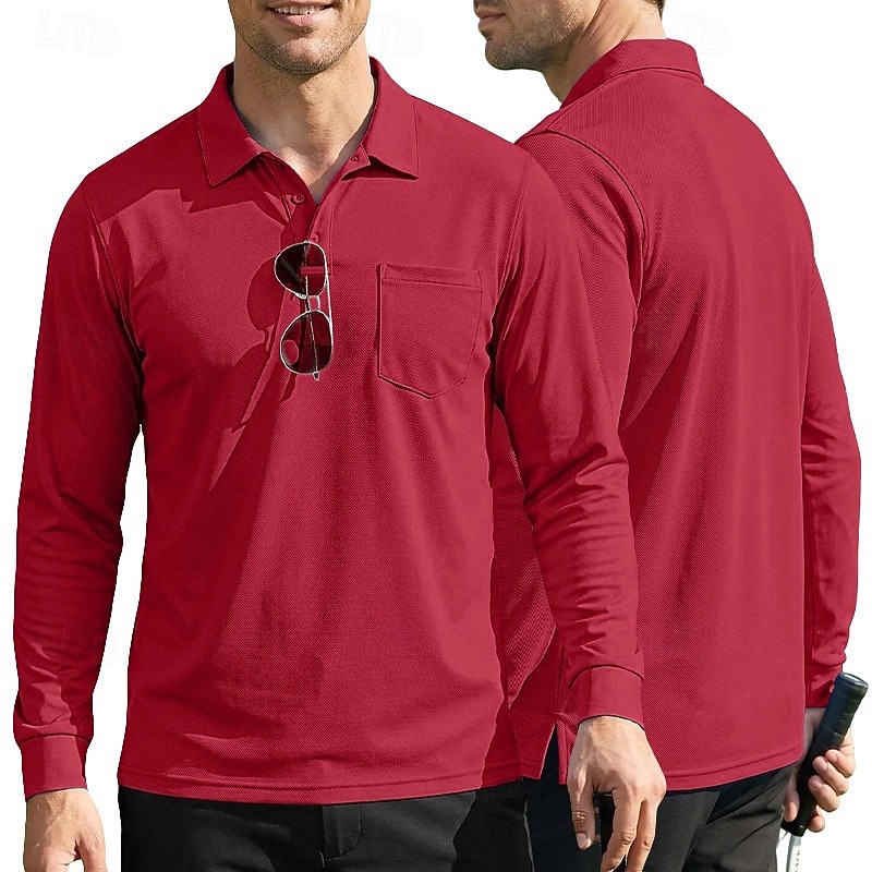 Per uomo Tinta unita Maglietta sportiva Polo da golf Maglia da tennis Maglietta da tennis Manica Lunga Tasca Bottoni Leggero Elastico Traspirante Tennis Golf Corsa Colletto a Camicia Top Bianco Cachi del 2026 a $7.99 –P11