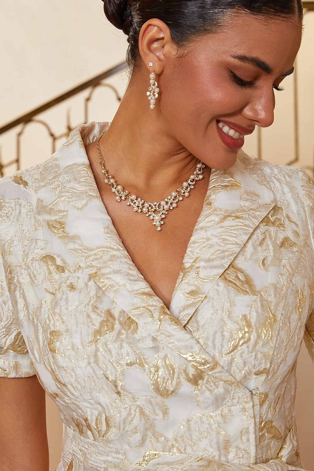 Damen A-Linie Cocktailkleid Kleid für Hochzeitsgäste Knöchellänge Revers Kurzarm Empire-Taille Elegant Vintage Mutter der Braut Formell mit Jacquard Gürtel Blumig Champagner 2026 - $179.99 –P6