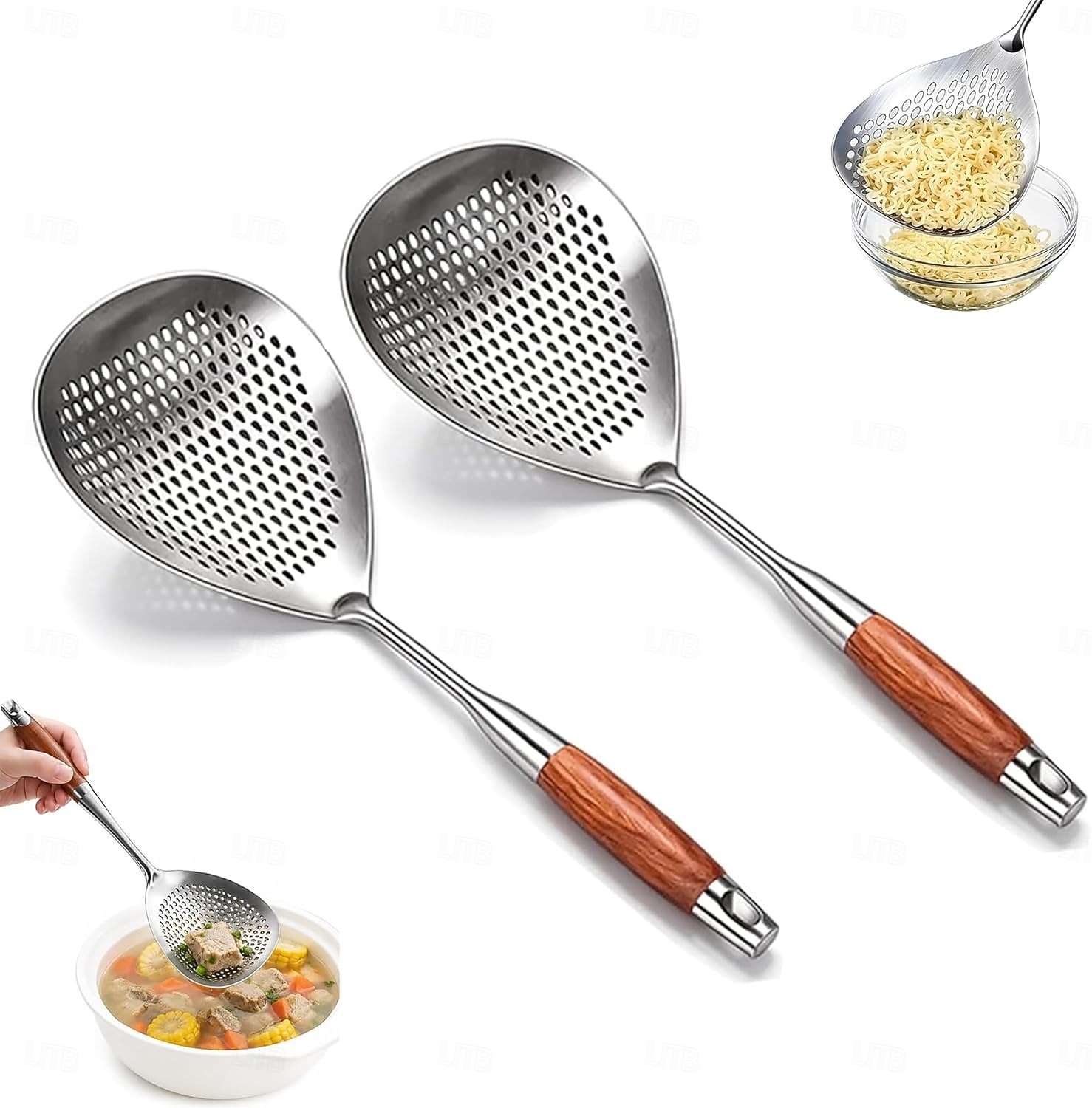 1/2 PCS Wooden Handle Stainless Steel Spider Strainer, 16 Inch Long Handle Deep Fry Skimmer Spoon, Heavy Duty Frying Scoop for French Fries, Pasta, Noodles, Dumplings and Hot Pot, Kitchen Cooking Tool 2026 - $15.49 –P2
