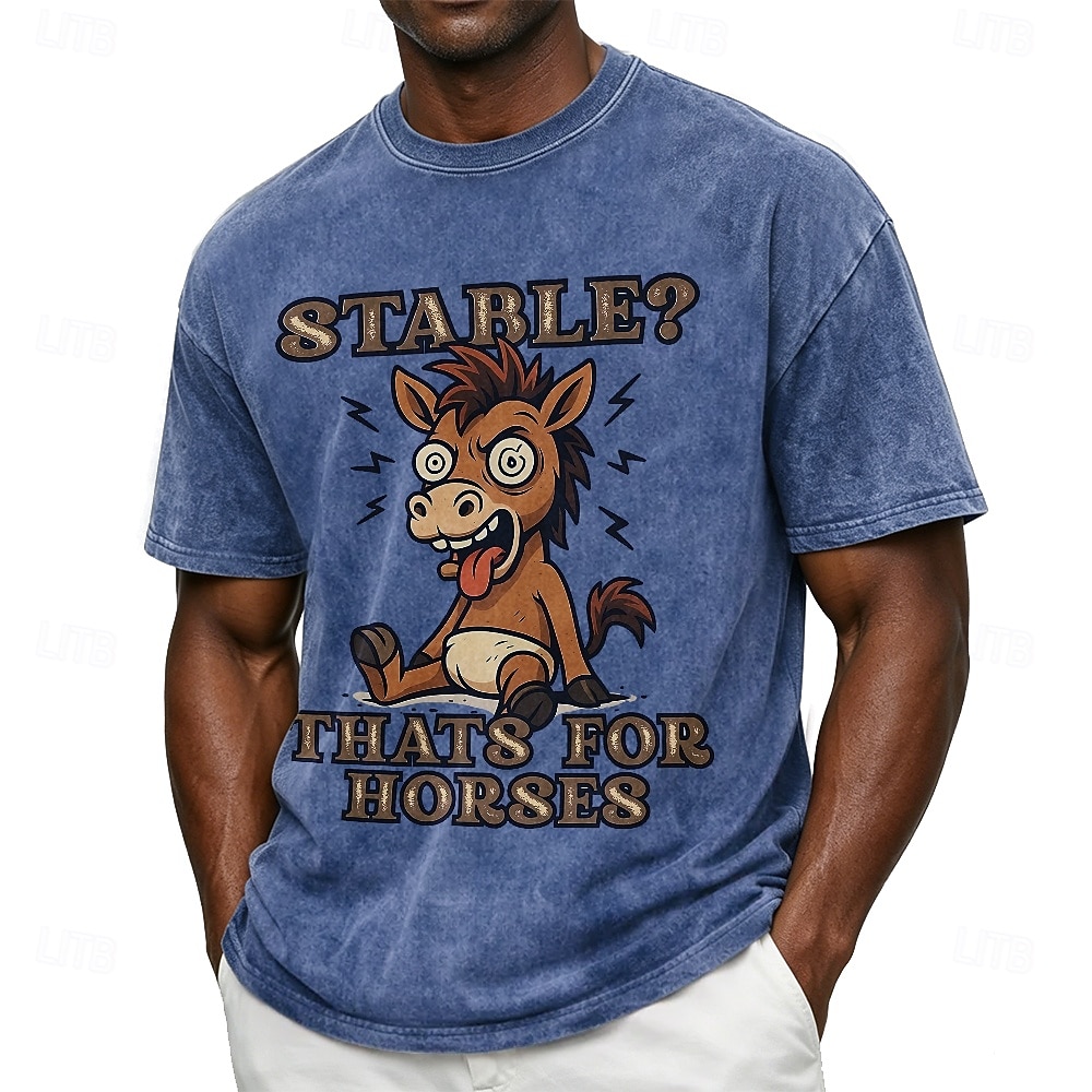 Men's Stable That's For Horses Funny 100 Cotton Acid Wash Heavyweight T-shirt Short Sleeve T shirt DTG Crew Neck Shirt Fashion Daily Holiday Spring Summer Clothing Apparel 2026 - $27.99 –P4
