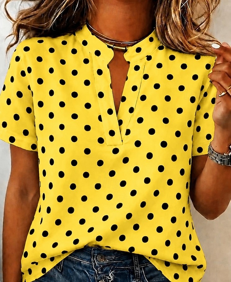 Per donna Blusa Bottoni Stampato Grafico Geometrico Vintage Elegante Moderno Manica Corta Colletto a Camicia Top Regolari Casuale Quotidiano Blu Bianco Giallo Verde chiaro Rosa Estate Primavera del 2026 a $21.99 –P7