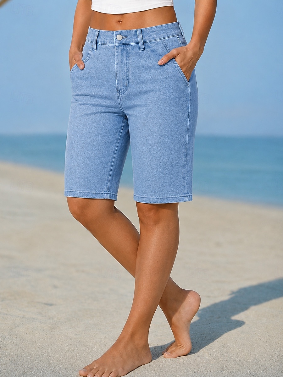 Damen Jeans Jeansstoff Shorts Burmuda Shorts Mode Knielang Hohe Taille Klassisch Komfort Urlaub Formell Hellblau Grau Sommer Frühling Normale Passform 2026 - $15.49 –P1