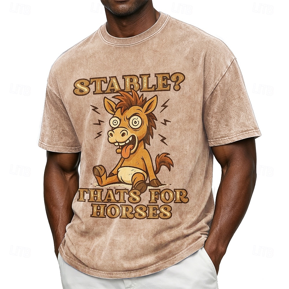 Men's Stable That's For Horses Funny 100 Cotton Acid Wash Heavyweight T-shirt Short Sleeve T shirt DTG Crew Neck Shirt Fashion Daily Holiday Spring Summer Clothing Apparel 2026 - $27.99 –P2
