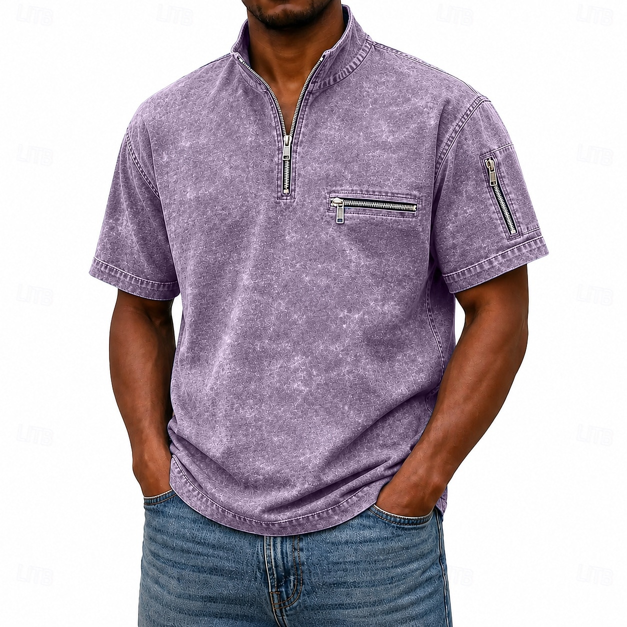 Koszulki polo SoftFade™ dla mężczyzn T-shirt z efektem przetarcia Casual Praca Ćwierć zamek błyskawiczny Żebrowany Kołnierzyk Krótki rękaw Moda Basic Gładki Zamek błyskawiczny Kieszeń Lato Wiosna 2026 - $32.99 –P8