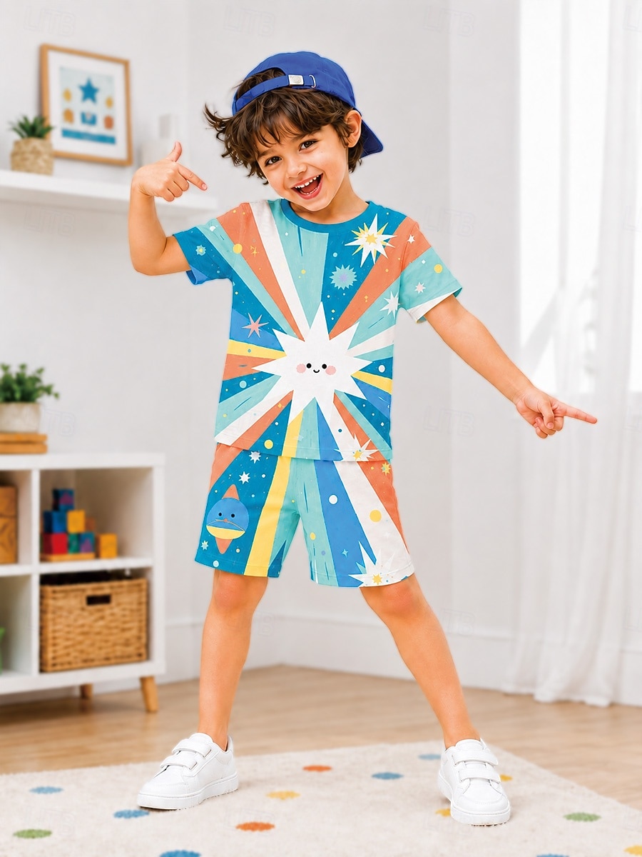 Boys' 3D Graphic Football Pajamas Tee & Pants Pajama Sets Tee & Shorts Pajama Sets Short Sleeve 3D Print Summer Active Fashion Daily Kids Toddler Boys 3-12 Years Crew Neck Home Indoor Causal Regular 2026 - $18.49 –P5