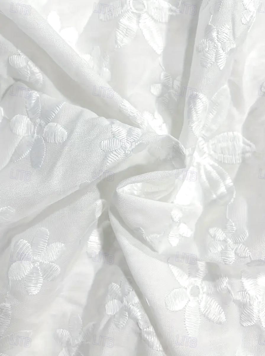 Femmes Haut d'épissage en dentelle Froncé Texture A Volants Élégant Manche 3/4 Col carré Occasionnel Blanche Été Printemps de 2026 ? $33.99 –P1