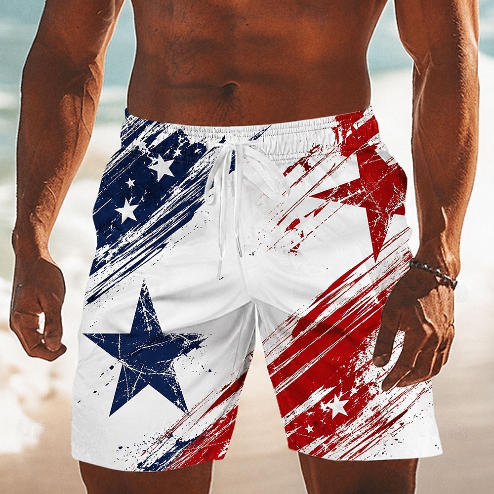 2026 250° Costume da Bagno Uomo Bandiera Americana US Flag 1776 Pantaloni da Nuoto Corti Maniche Corte Patriotici Quotidiani All'aperto Festival Tasche Laterali Fodera in Rete Vita Elastico con Corda del 2026 a $20.99 –P3